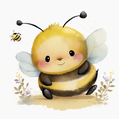detail cute disney bumble bee watercolour art style nursery clipart, plain background