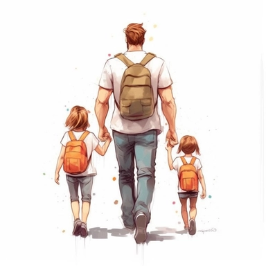 <https://s.mj.run/UAYJRoBCAQg> Cute Beautiful daddy and his kids, little kids, Back view Sublimation Clipart,Cartoon,hyper realistic, intricate detail, illustration style,high solution , on the white background