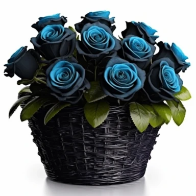 Clipart of black roses in a basket, in the style of uhd image, high detailed, stock photo, colorful realism, ornate still lifes, isolated on flat white background, very detailed, Cartoon,hyper realistic, intricate detail, illustration style,high solution,on the white background