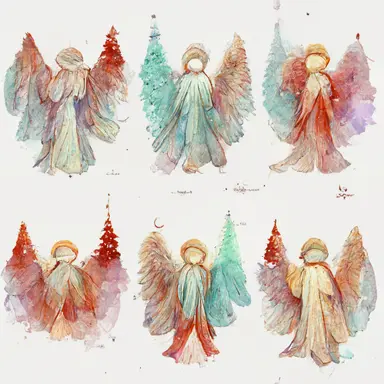 chistmas angels pattern, gradient background in watercolor clipart style