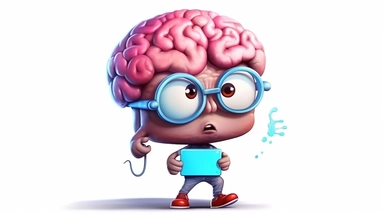 a tired brain cartoon character looking at phone screen, hand holding phone, eye staring at phone, in office, digital painting, highly detail, clipart, watercolor sketch, 8k,