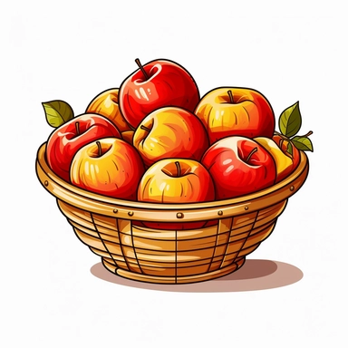 Apple With Fruit Basket, vector style Clipart, White Background ar 1:1