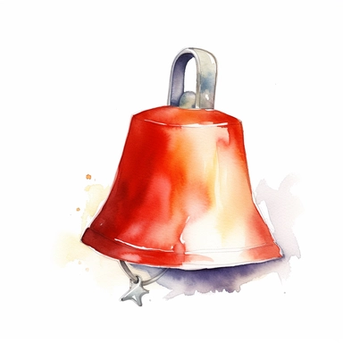 Watercolor cowbell clipart, white isolated background, space out, hd