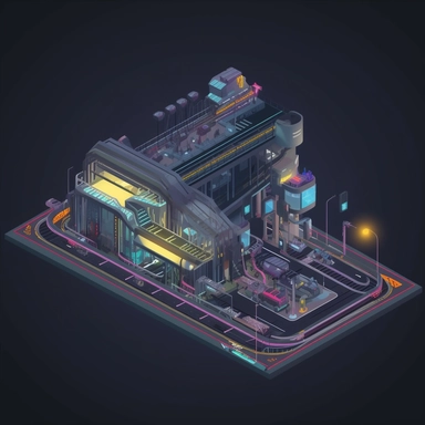 isometric perspective, game sprite, futuristic train station concept, gaming asset, sci-fi, fun, creative, cartoon, clipart, hyper-detailed, black background,