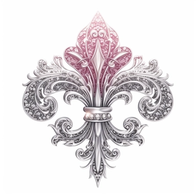 Clipart, gorgeous fleur de lis, pink and grey colours, luminous, glowy, intricate, illustration, detailed, 8k, png, isolated on white background