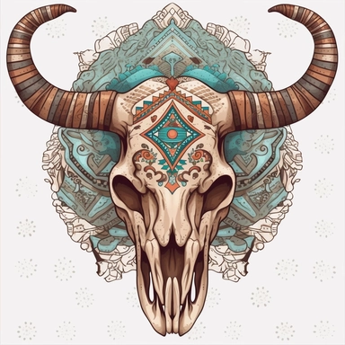Bull Skull With Aztec Background Clipart no text