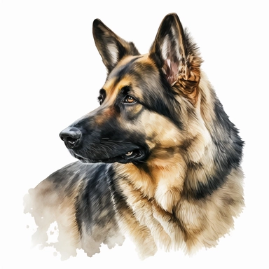 a watercolor art painting of a German Shepherd, clipart, white background