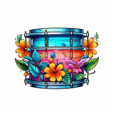 Cute Beautiful Retro 90s Color drum Sublimation Clipart, Cartoon, hyper realistic, intricate detail, illustration style, high solution, on the white background
