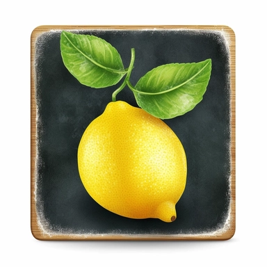 on white background cute and vibrant clipart featuring lemon chalk drawing on chalkboard in watercolor style, hyper realistic photo flat color