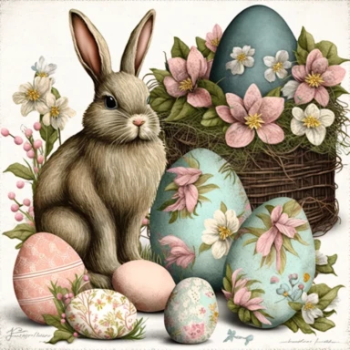 Easter Bunny and Eggs Clipart Design