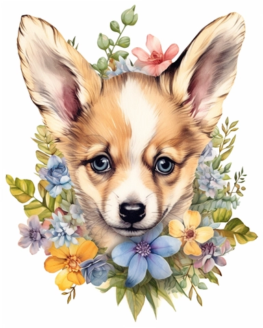 detailed watercolor Baby Coyote flowers on head , hyper realistic, isolated on a white background, clipart