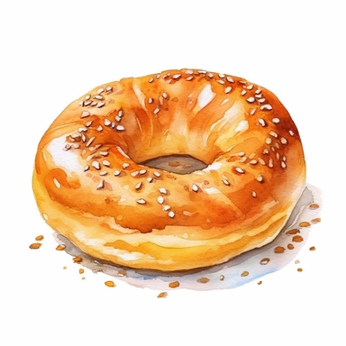 realistic bagel with cream cheese watercolor clipart on white background