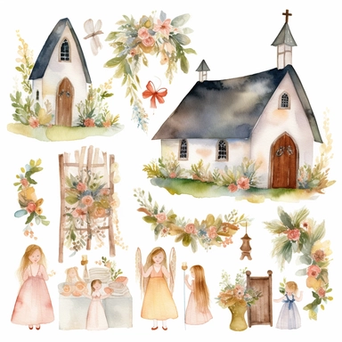 first communion church watercolor clipart