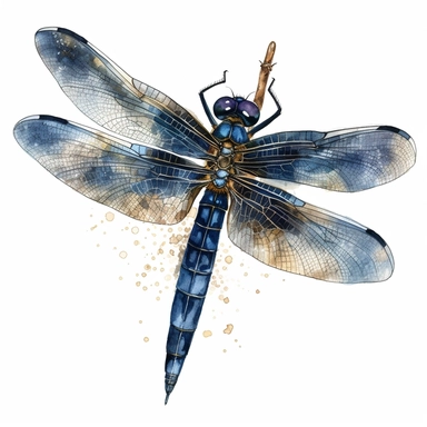 dark blue dragonfly, watercolor, vibrant colors, clipart, white background, high detail, high quality
