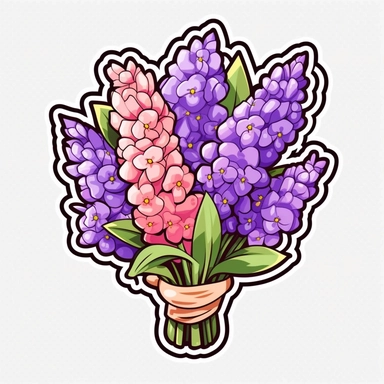 lavender flower bouquet clipart sticker cartoon white border die cut flat design hyacinth magenta