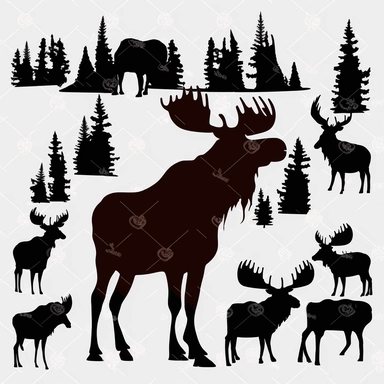 Moose silhouette, cartoon, vector, sharp focus, super detailed, illustration, 16:9, v4, q2, 16k, High quality, clipart
