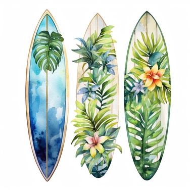 watercolor clipart tropipcal surf boards