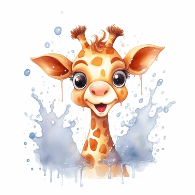 very sweet Giraffe, cute, nice, watersplash, White Background Clipart