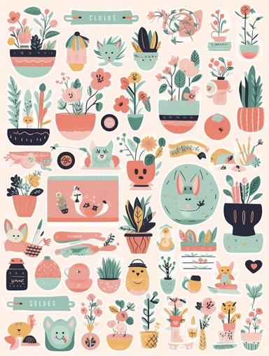 Add the Adorable Graphics Collection to your design library for FREE! This wonderful bundle features 30 sets of cute clipart and patterns perfect for so many creative projects. Create beautiful wall stickers, stationery, home decoration, gift wraps, t-shirt prints, tumbler warps, and so much more – the possibilities are endless! The composition is carefully crafted, with the focal point on image, creating a sense of harmony and balance. The use of digital tools allows for precise rendering, resu