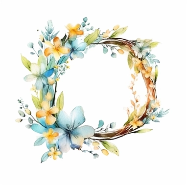 clipart, isolated on white background, Watercolor spring floral gold wreath, detailed, ornated, pastel colors