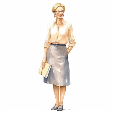 watercolour clipart of a beautiful woman class teacher, full length, high quality, very high details , white background