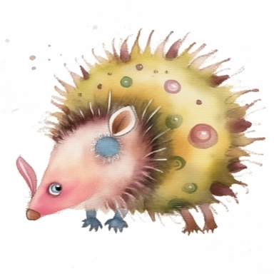 beautiful cute whimsical brown hedgehog, hedgepig, Erinaceus, realistic, photorealistic, simplified, simplistic, doodled by a child, doodle, folk art, watercolor texture, soft brush strokes, clipart on white background, high resolution, free margins