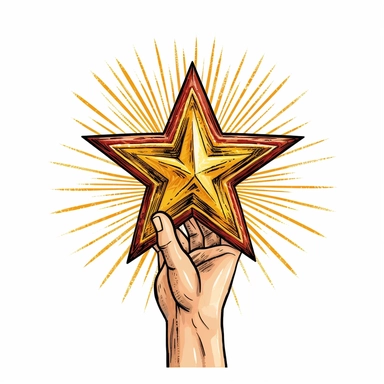 a Clipart illustration of two hands holding a golden star up in the air