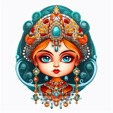an evil woman in a russian traditional dress royaltyfree clipart, in the style of adorable toy sculptures, distinctive noses, colorful graffiti-like, babycore, elaborate, made of crystals, pattachitra