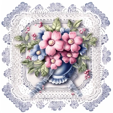 Lace-trimmed napkins cottagecore clipart