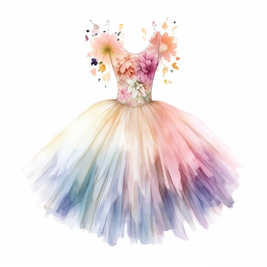 watercolour Pastel rainbow Floral ballet dress hd clipart white background