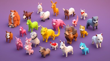 3d 32-bit isometric anime animal clipart, with single color background