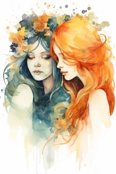 3 sisters watercolor clipart