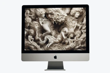 mac+screen , highly detailed, isolated on white, clipart,