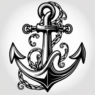 anchor, black and white, no details, coloring book page, clean simple vector bold line graphics, only white background, bold black lines, strong outline, No fill, No solids, no words, no title, ink lines, coloring book drawing, no gray shadows, clipart, vector, all black colors, no thin lines,