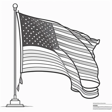 basic american flag, for children coloring book, memorial day, clipart, black and white, vector drawing, silhouette