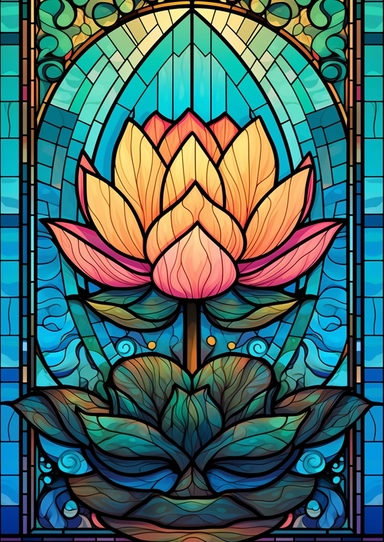 Art deco, stained glass, clipart, lotus, nature, vector, wood