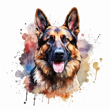 watercolour magnificent beautiful german shepherd dog beautiful details four perfect legs and paws realistic beautiful facial features ultra detailed ultra photo real intricate detailed png image ,high definition,300dpi,graphic clipart,computer graphics