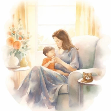 Imagine a cozy scene that embodies the warmth and joy of a mother's love. In this enchanting setting, create a watercolor clipart masterpiece that captures the essence of this special connection. Allow your brushstrokes to convey the nurturing embrace, gentle guidance, and unconditional support that mothers provide.