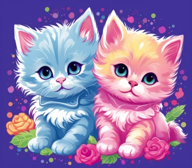 Cute Baby Kittens cartoon clipart, Colorful Cats, lisa frank style, colorful background