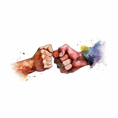 fist bump between father and son clipart in a watercolor style, high quality and sharp, on a white background