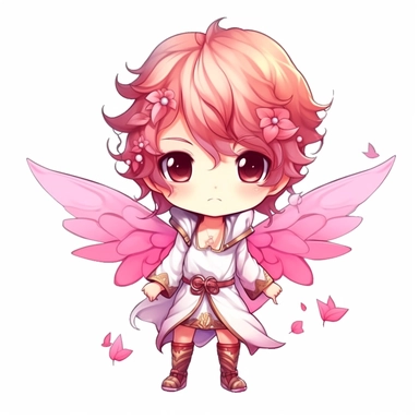 pink fairytale chibi fairy boy sublimation clipart, detail, illustration style, high solution, on the white background