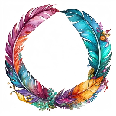 decorative beaded feather clipart frame, watercolor, firm outline