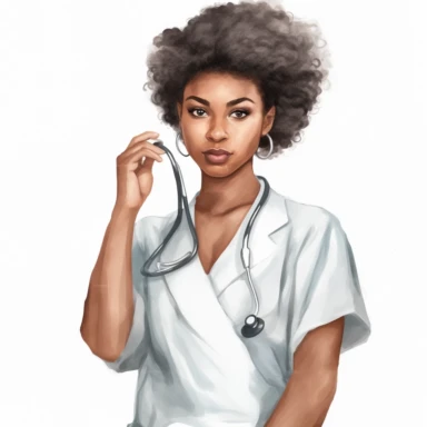 single black woman nurse watercolor clipart. Full body