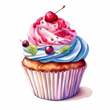 cup cakes with ice cream hd, on white background clipart water colour--ar 3:2