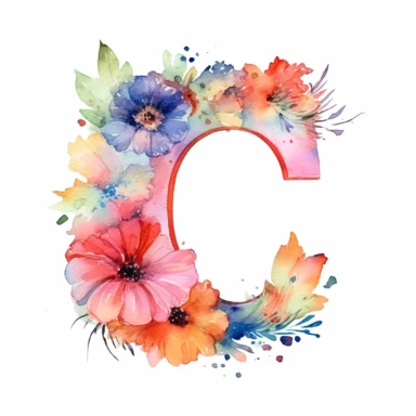 watercolor letter C with colorful flowers clipart, single clipart, high resolution, vibrant colors, 8k