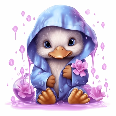 a shy baby duck in hoody Clipart, covered in hearts, Nursery summer Clipart, Easter Clipart, Crafting Digital Paper, purple and blue backlight Mother’s Day, white background