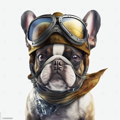 french buldog with googles dress and a pilot hat, clipart, white background, no text