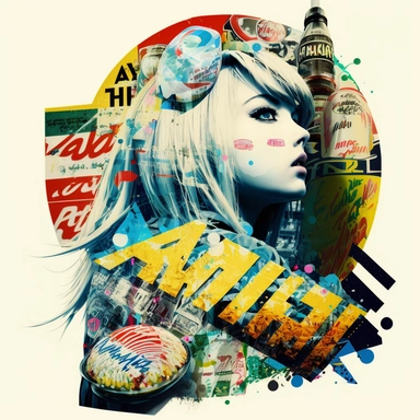 Creative graphic design, design, Jpop culture, Geek on in Akihabara, collage, clipart, graphic, illustrations, 16K