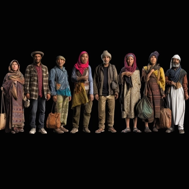 People refugees dressed as westerners, clipart collection, black background, clipart