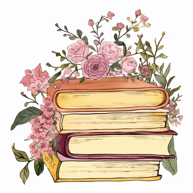 ，the world belonging to those who read clipart vector image, in the style of botanical accuracy, pink and gold, carved books, visual puns, english major, award-winning, eleanor fortescue-brickdale ，clean white background
